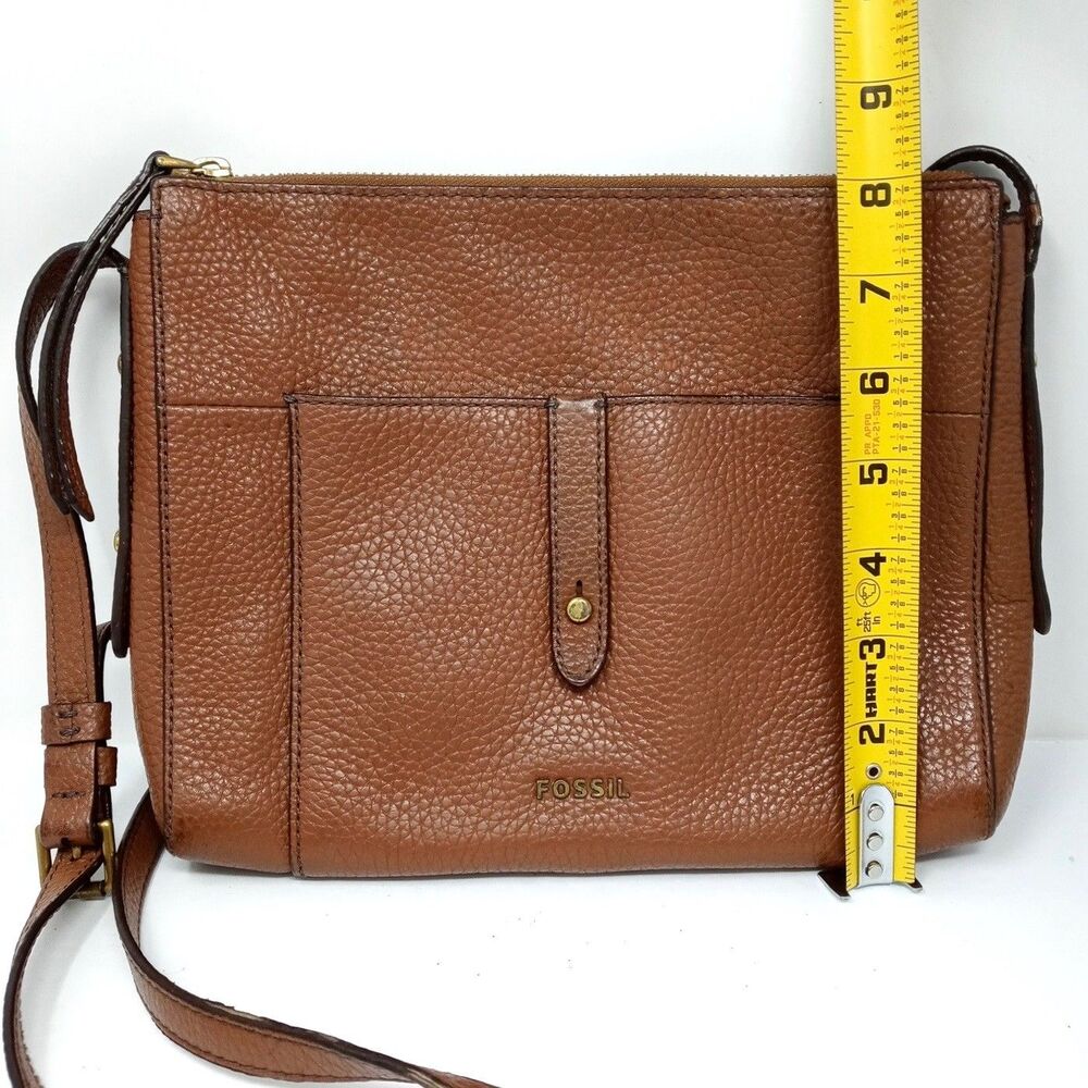 Fossil Pebbled Leather Crossbody Bag Purse Adjustable Strap Zip Closure - Picture 11 of 11